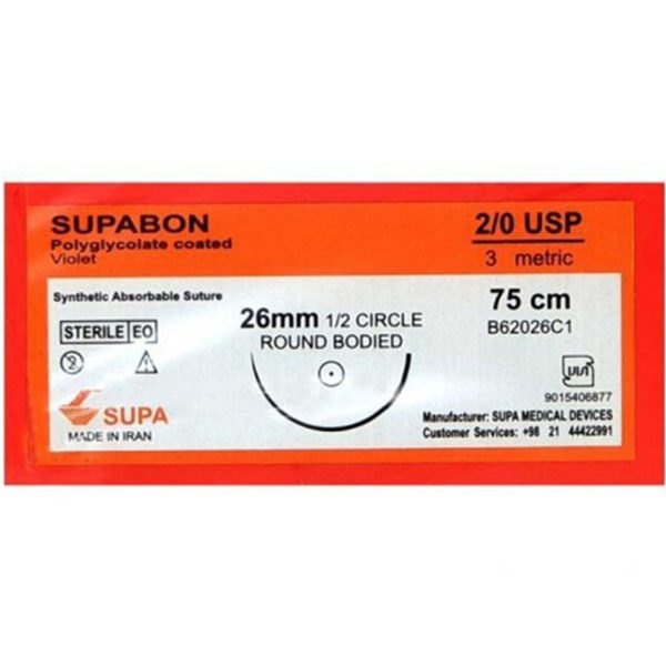 انواع نخ و سوزن سوپا بن (پلی گلایکولیک اسید) با سوزن های مختلف راند و کاتینگ از صفر تا 6/0سوپا